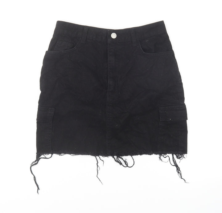 Denim & Co. Womens Black Polyester Mini Skirt Size 10 Button