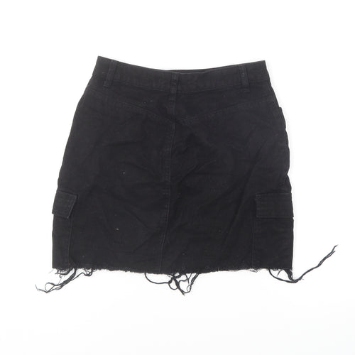Denim & Co. Womens Black Polyester Mini Skirt Size 10 Button