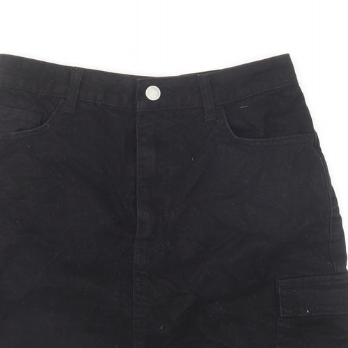 Denim & Co. Womens Black Polyester Mini Skirt Size 10 Button