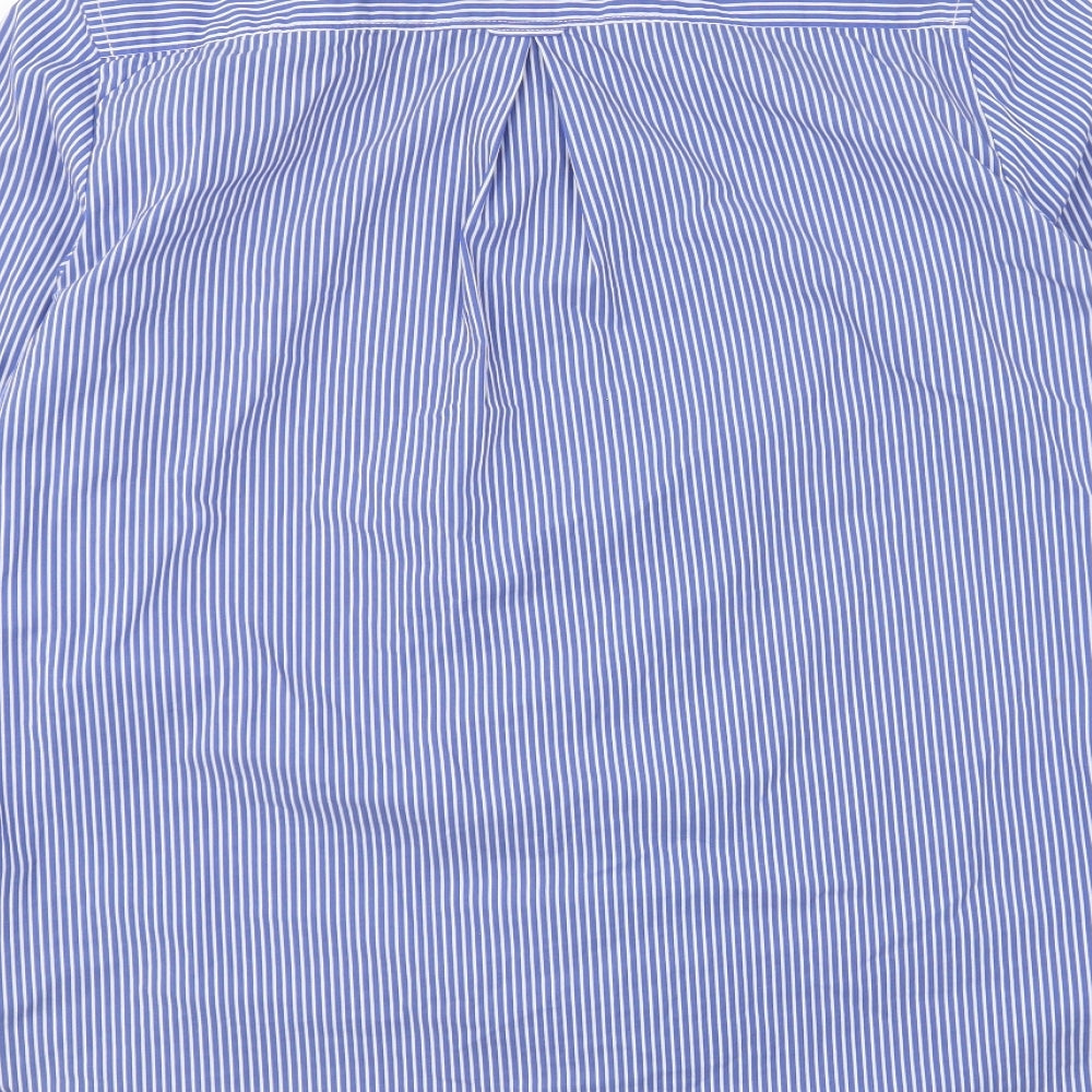 Tommy Hilfiger Mens Blue Striped Cotton Button-Up Size XL Mock Neck Button