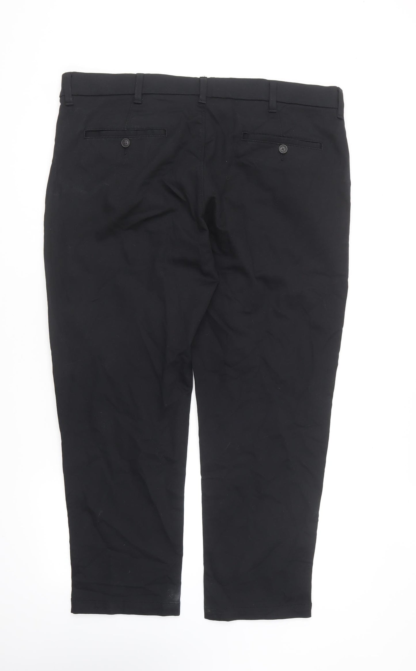 Marks and Spencer Mens Black Cotton Chino Trousers Size 40 in L29 in Regular Button