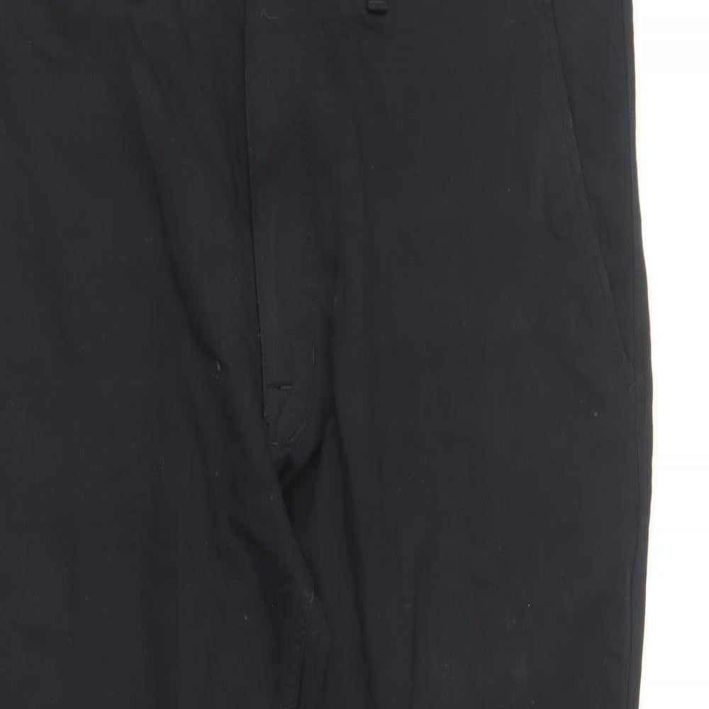 Marks and Spencer Mens Black Cotton Chino Trousers Size 40 in L29 in Regular Button