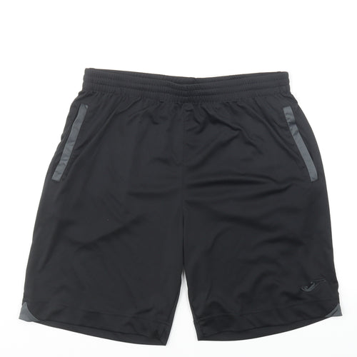 Joma Mens Black Polyester Sweat Shorts Size L L8 in Regular Drawstring