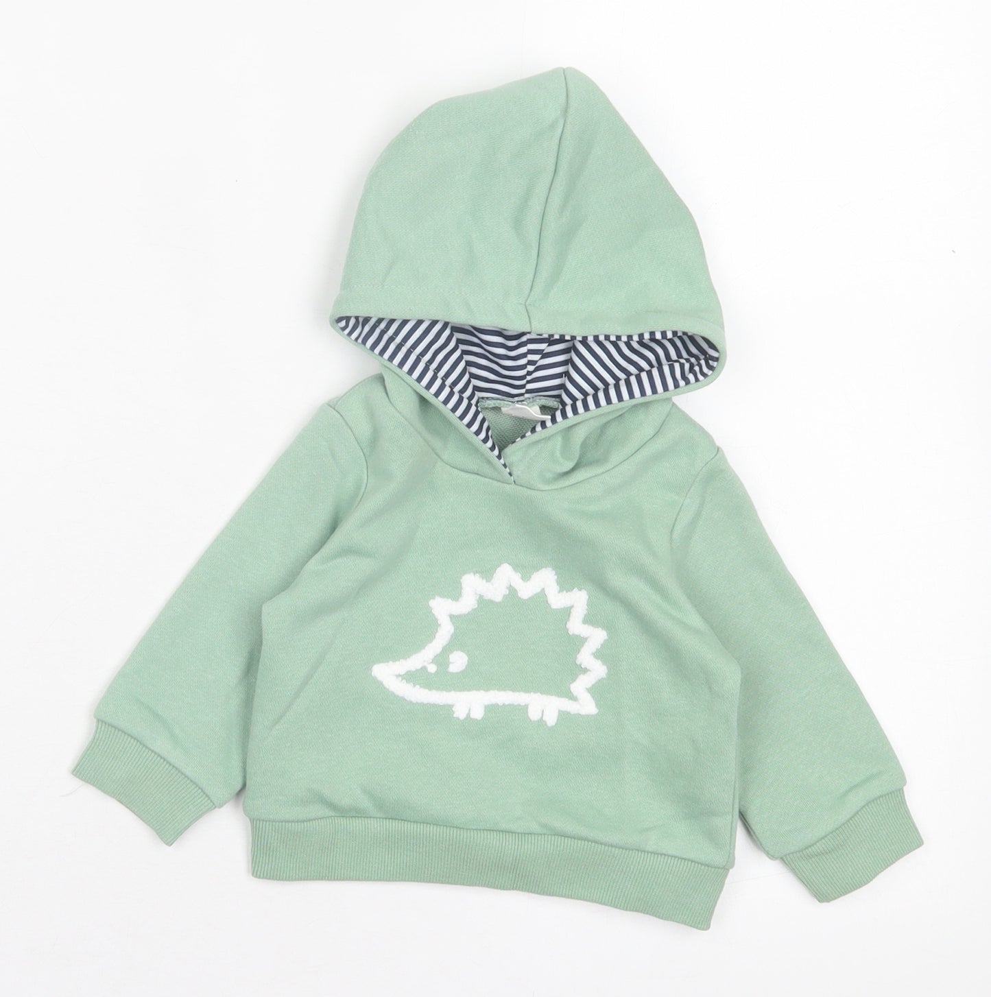 SheIn Boys Green Cotton Basic Casual Size 6-9 Months Crew Neck Pullover - Hedgehog