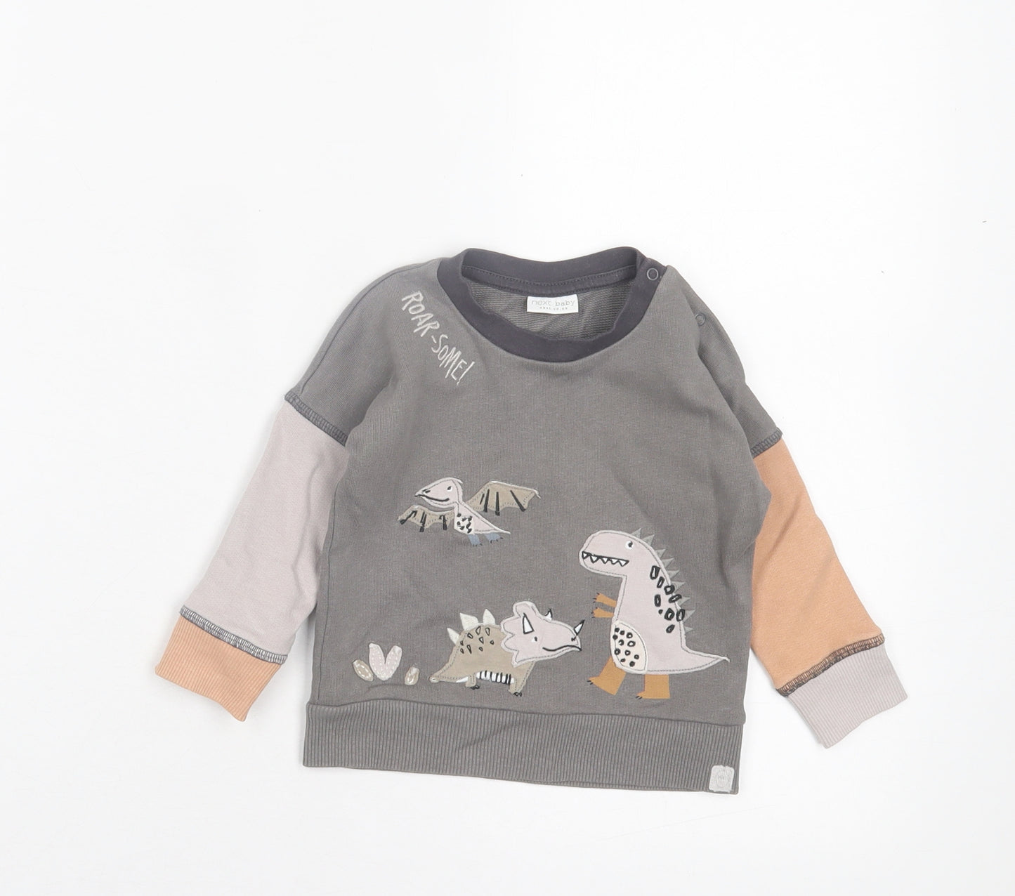 NEXT Boys Grey Cotton Basic Casual Size 6-9 Months Crew Neck Button - Roarsome