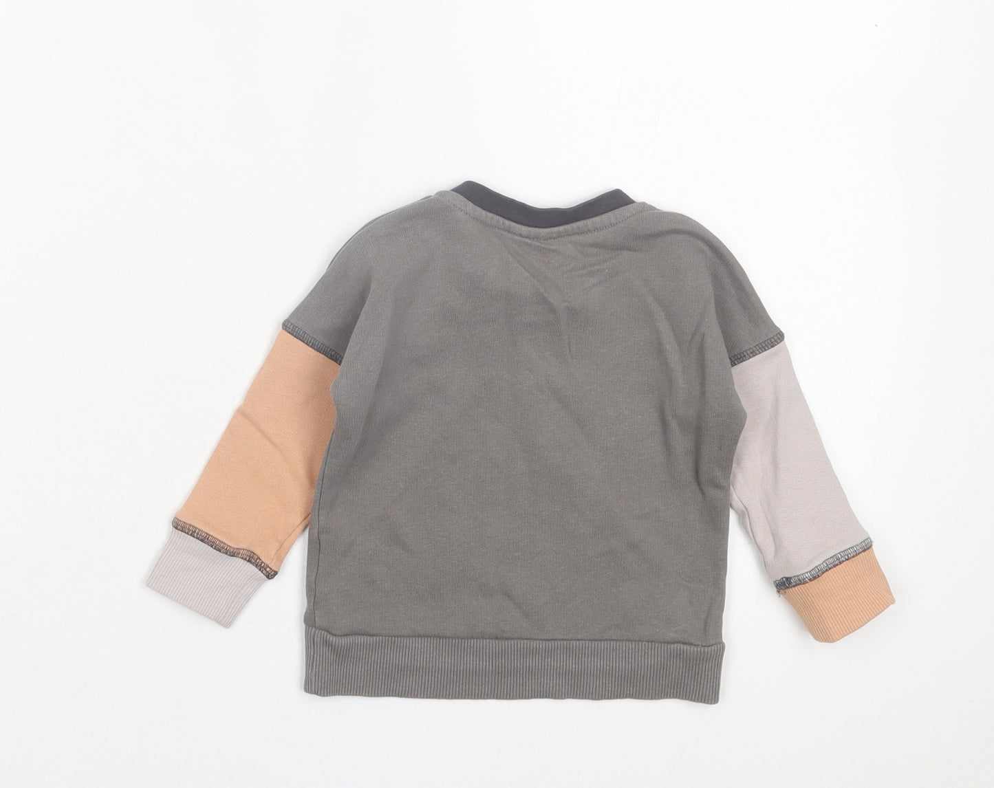 NEXT Boys Grey Cotton Basic Casual Size 6-9 Months Crew Neck Button - Roarsome