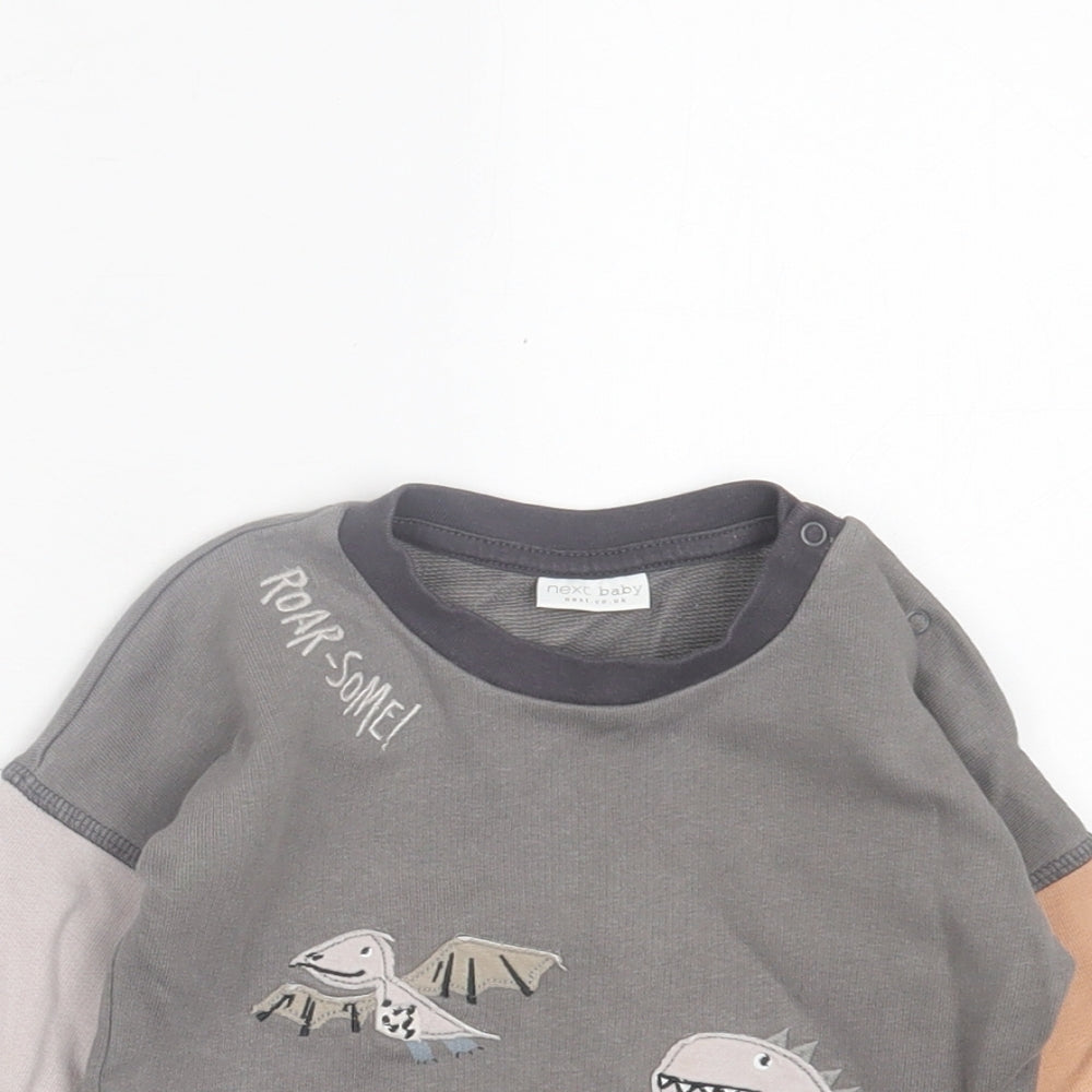 NEXT Boys Grey Cotton Basic Casual Size 6-9 Months Crew Neck Button - Roarsome