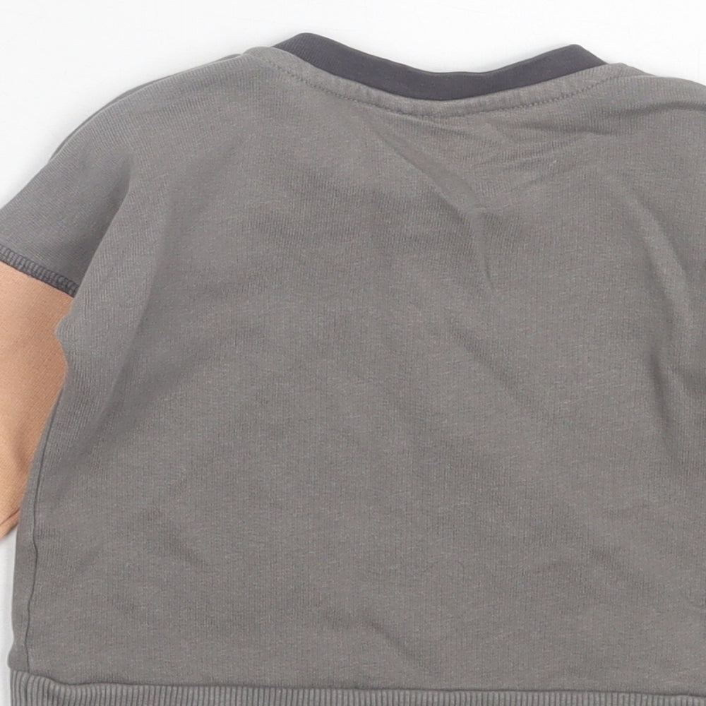 NEXT Boys Grey Cotton Basic Casual Size 6-9 Months Crew Neck Button - Roarsome