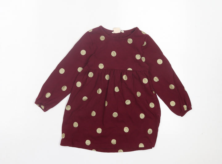 H&M Girls Purple Polka Dot Cotton A-Line Size 2 Years Crew Neck Pullover