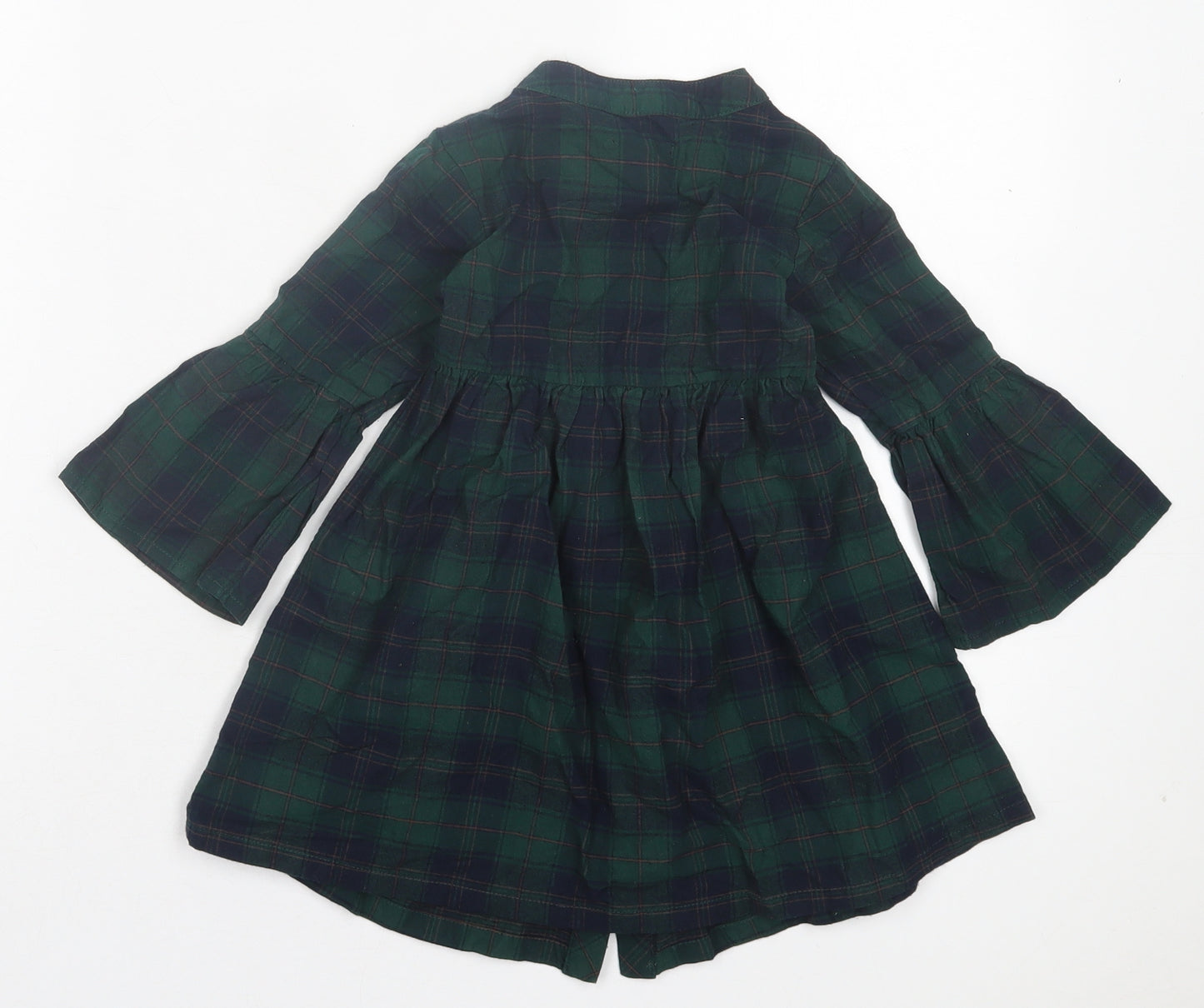 Very Girls Green Plaid Cotton A-Line Size 12-18 Months Round Neck Button - Pocket Detail