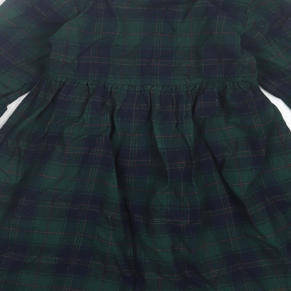 Very Girls Green Plaid Cotton A-Line Size 12-18 Months Round Neck Button - Pocket Detail