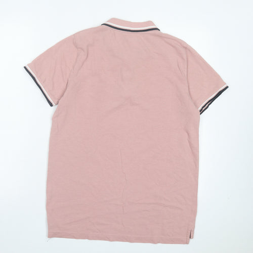 Brave Soul Mens Pink Polyester Polo Size L Collared Button