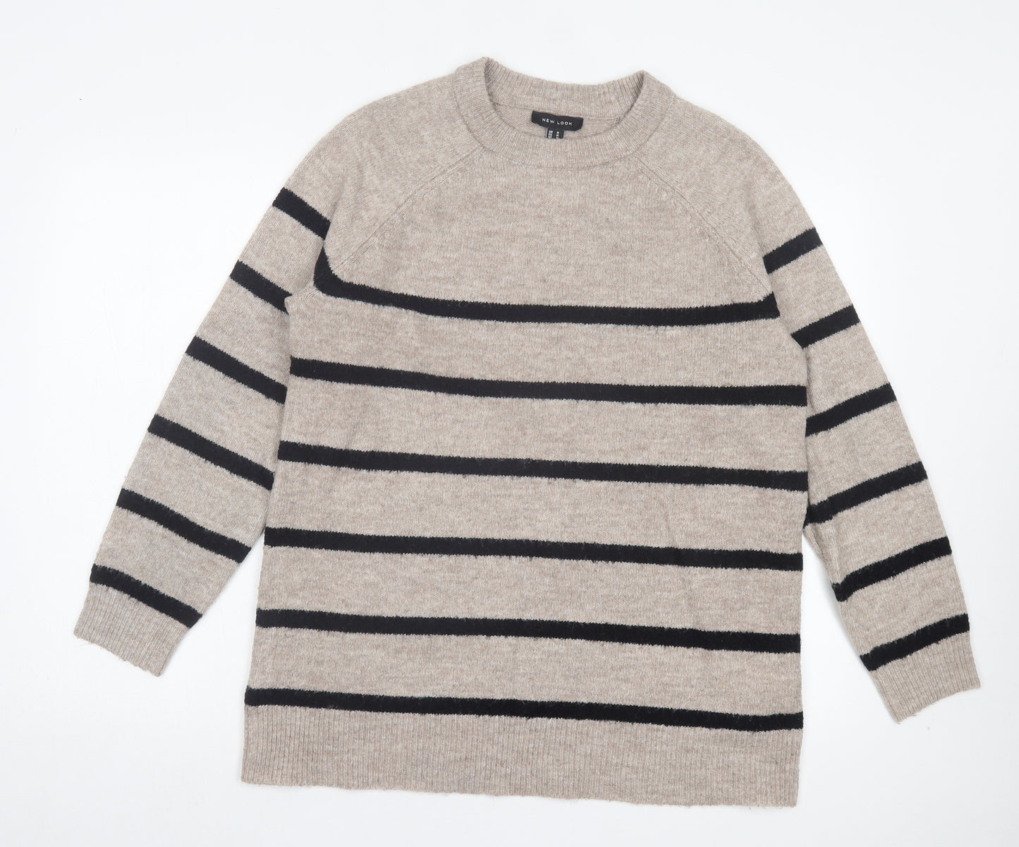 New Look Womens Brown Crew Neck Striped Acrylic Pullover Jumper Size M
