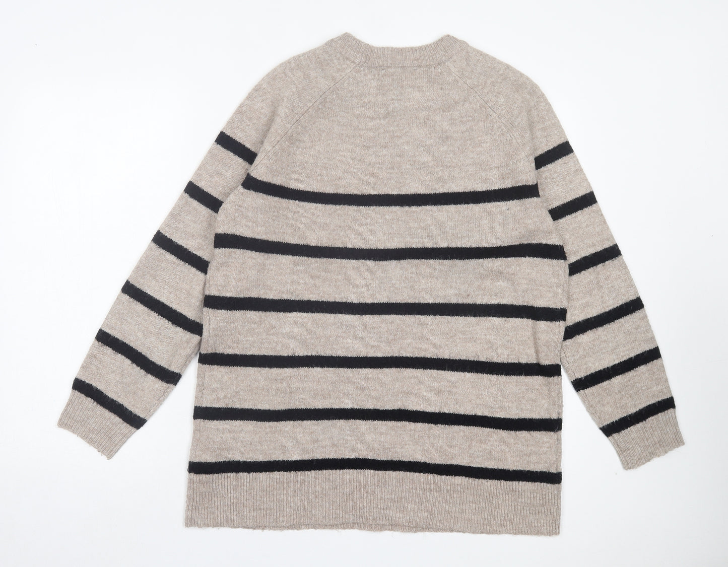 New Look Womens Brown Crew Neck Striped Acrylic Pullover Jumper Size M