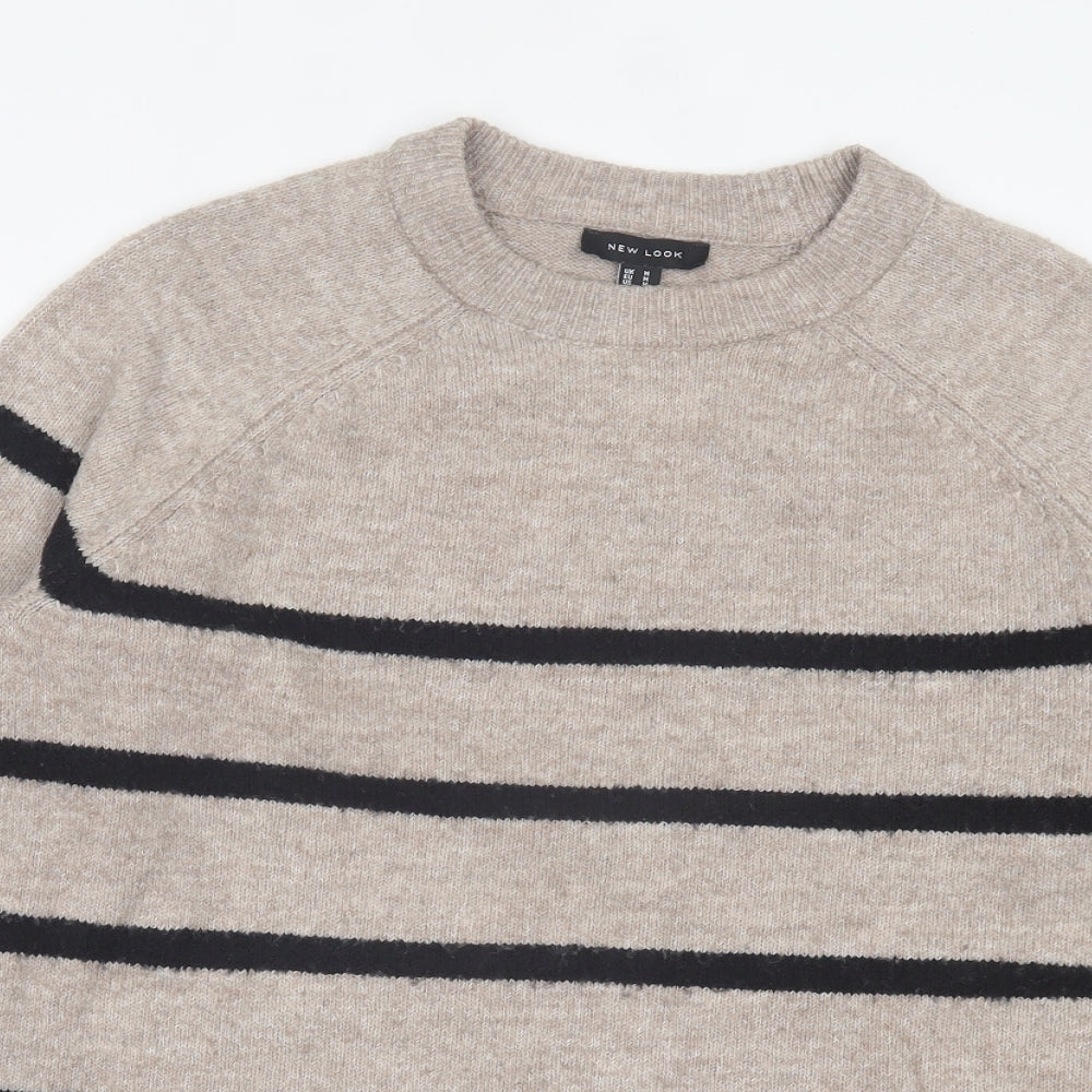 New Look Womens Brown Crew Neck Striped Acrylic Pullover Jumper Size M