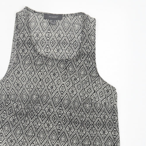 Primark Womens Black Argyle/Diamond Polyester Basic Tank Size 8 Crew Neck