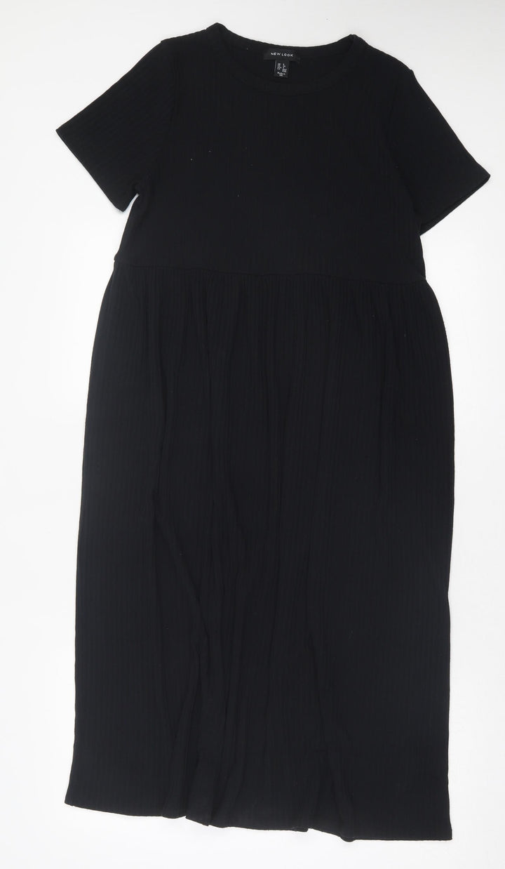 New Look Womens Black Polyester A-Line Size 8 Crew Neck Pullover - Ribbed Fabric