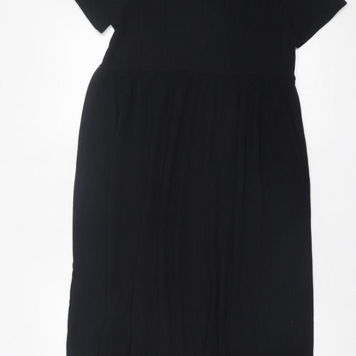 New Look Womens Black Polyester A-Line Size 8 Crew Neck Pullover - Ribbed Fabric