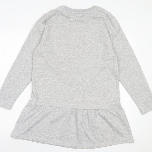 New Look Womens Grey Cotton Jumper Dress Size 12 Crew Neck Pullover