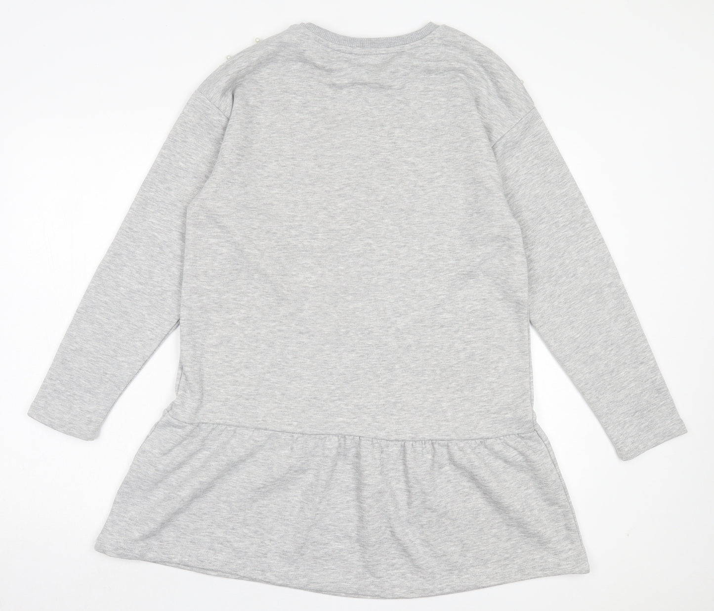 New Look Womens Grey Cotton Jumper Dress Size 12 Crew Neck Pullover