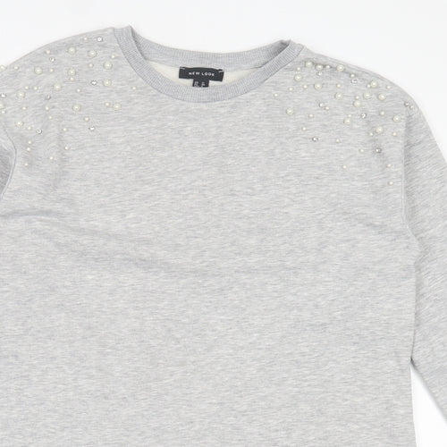 New Look Womens Grey Cotton Jumper Dress Size 12 Crew Neck Pullover