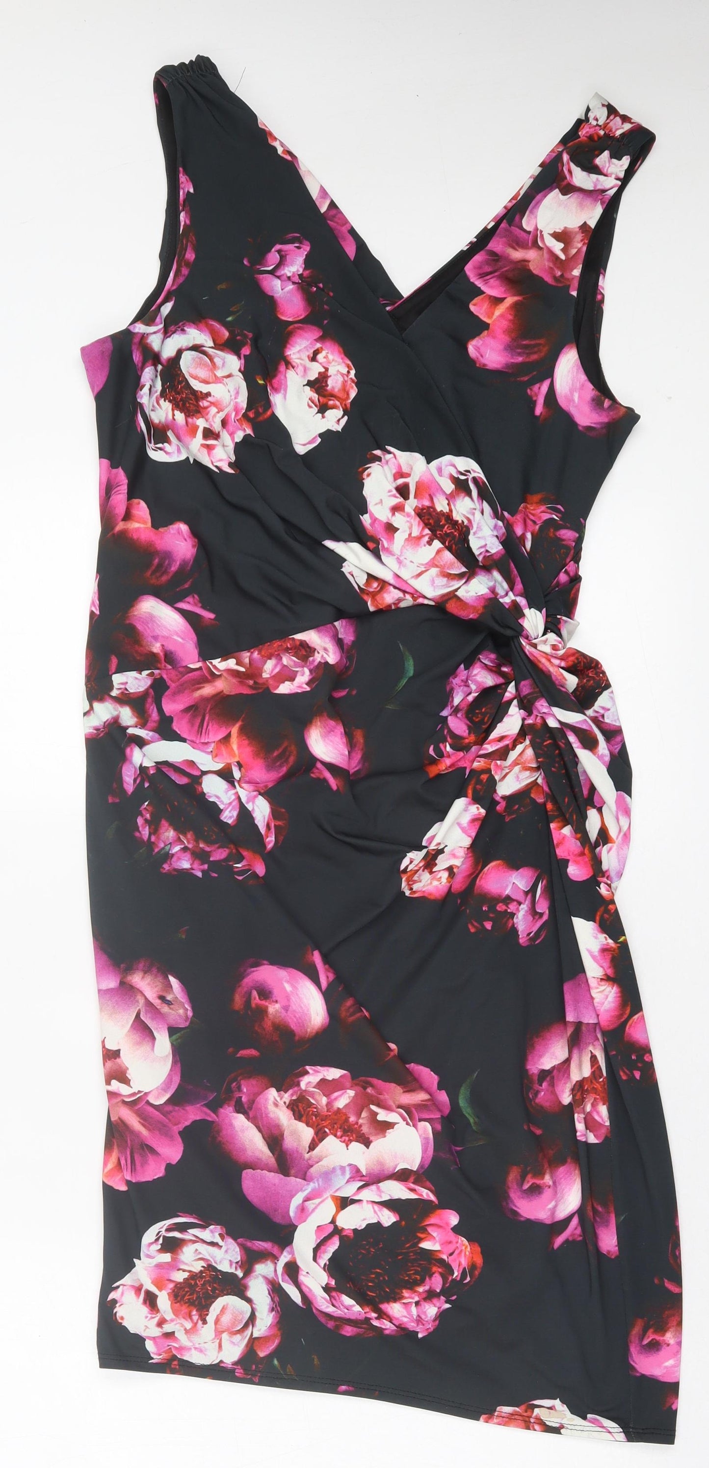 Debenhams Womens Pink Floral Polyester A-Line Size 16 V-Neck Pullover - Twist Front