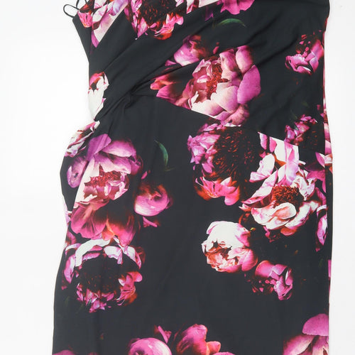 Debenhams Womens Pink Floral Polyester A-Line Size 16 V-Neck Pullover - Twist Front