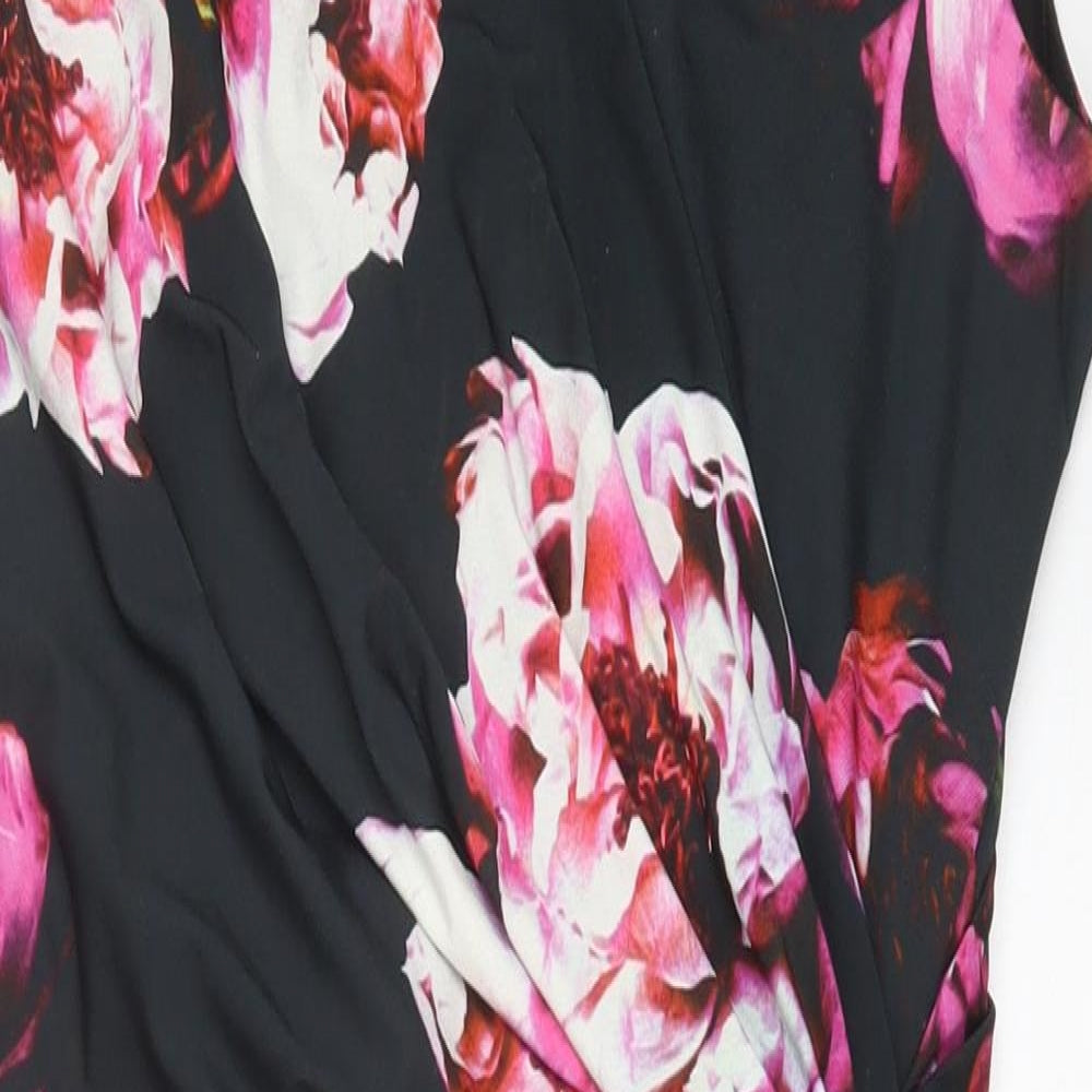 Debenhams Womens Pink Floral Polyester A-Line Size 16 V-Neck Pullover - Twist Front