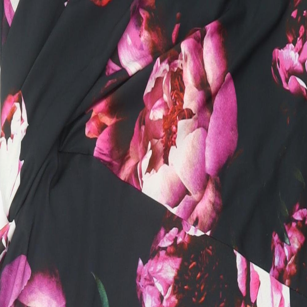Debenhams Womens Pink Floral Polyester A-Line Size 16 V-Neck Pullover - Twist Front