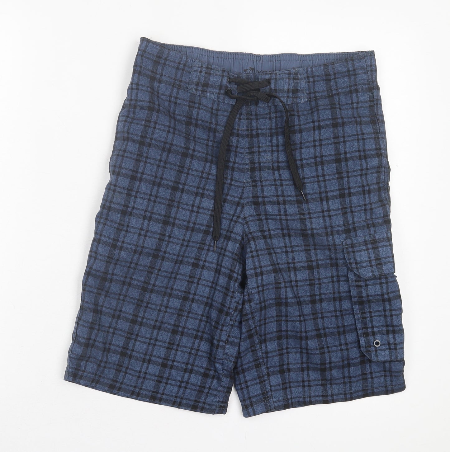 Cedar Wood State Mens Blue Plaid Polyester Bermuda Shorts Size XS L9 in Regular Tie - Swim Short