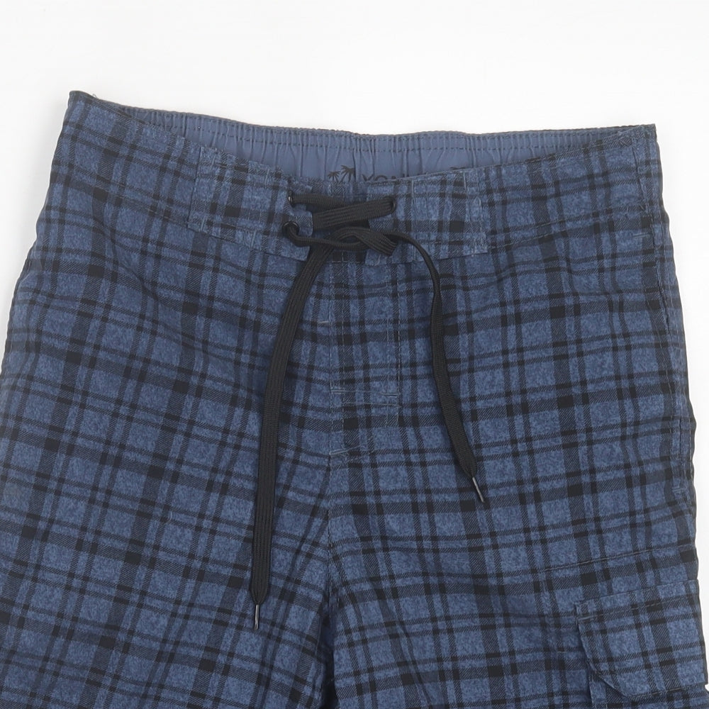 Cedar Wood State Mens Blue Plaid Polyester Bermuda Shorts Size XS L9 in Regular Tie - Swim Short