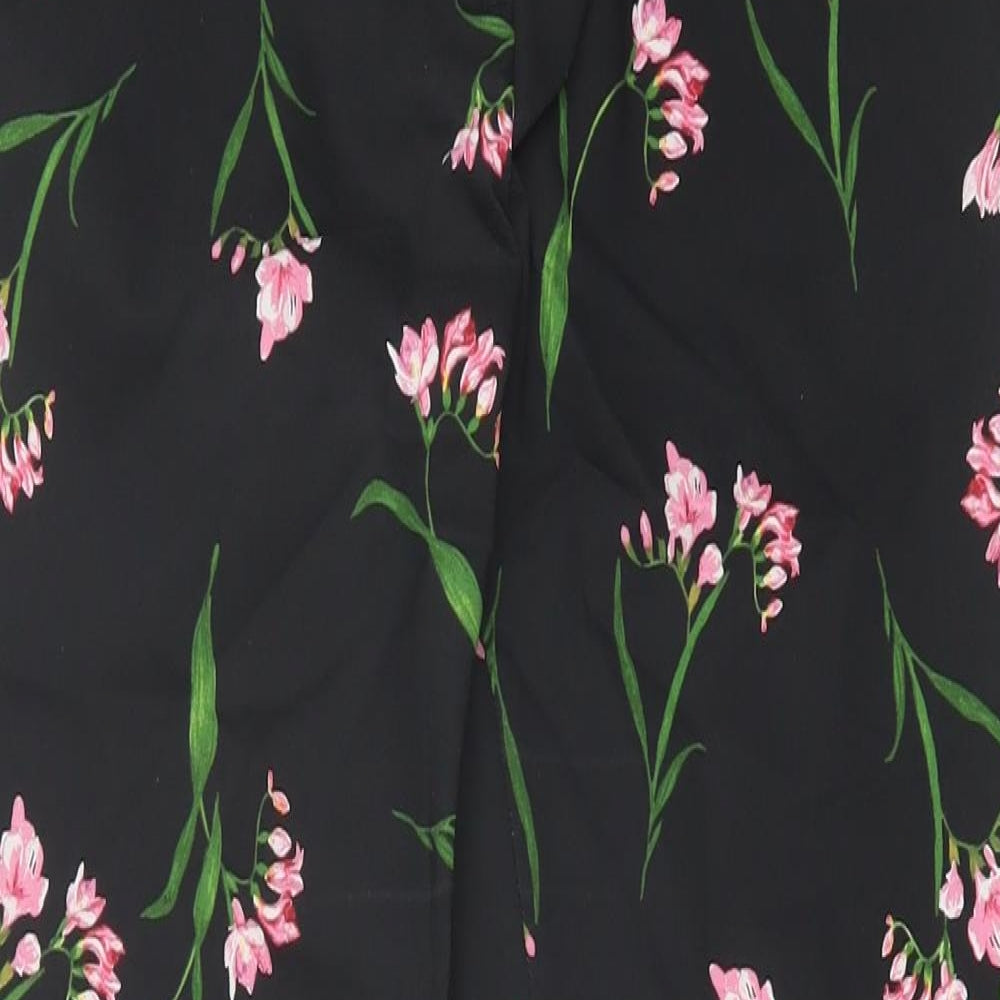 H&M Womens Black Floral Cotton Trousers Size 4 L25 in Regular Hook & Eye
