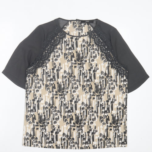 NEXT Womens Grey Geometric Polyester Basic T-Shirt Size 12 Crew Neck - Lace Detail