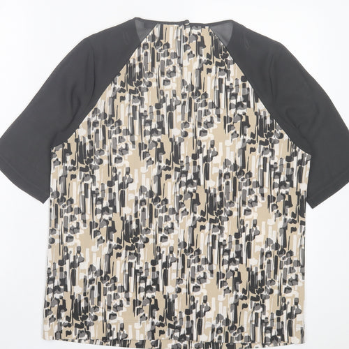 NEXT Womens Grey Geometric Polyester Basic T-Shirt Size 12 Crew Neck - Lace Detail