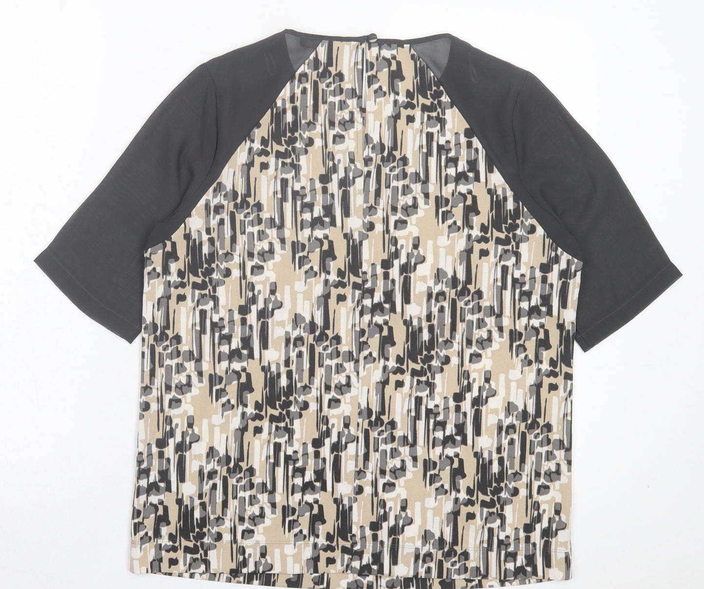 NEXT Womens Grey Geometric Polyester Basic T-Shirt Size 12 Crew Neck - Lace Detail