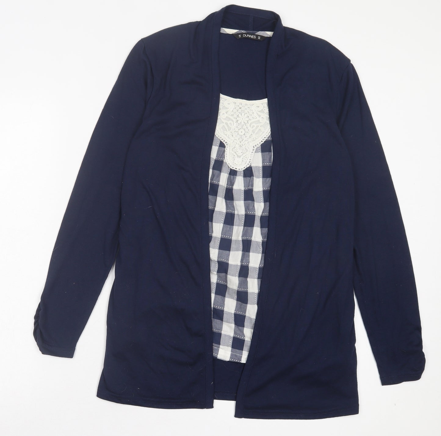 Dunnes Stores Womens Blue Plaid Polyester Basic T-Shirt Size 14 Scoop Neck