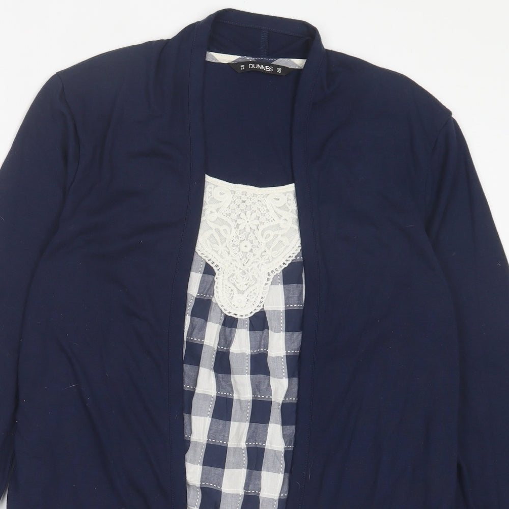 Dunnes Stores Womens Blue Plaid Polyester Basic T-Shirt Size 14 Scoop Neck