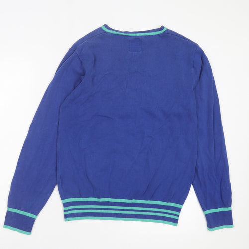 Benzini Mens Black V-Neck Striped Cotton Pullover Jumper Size M