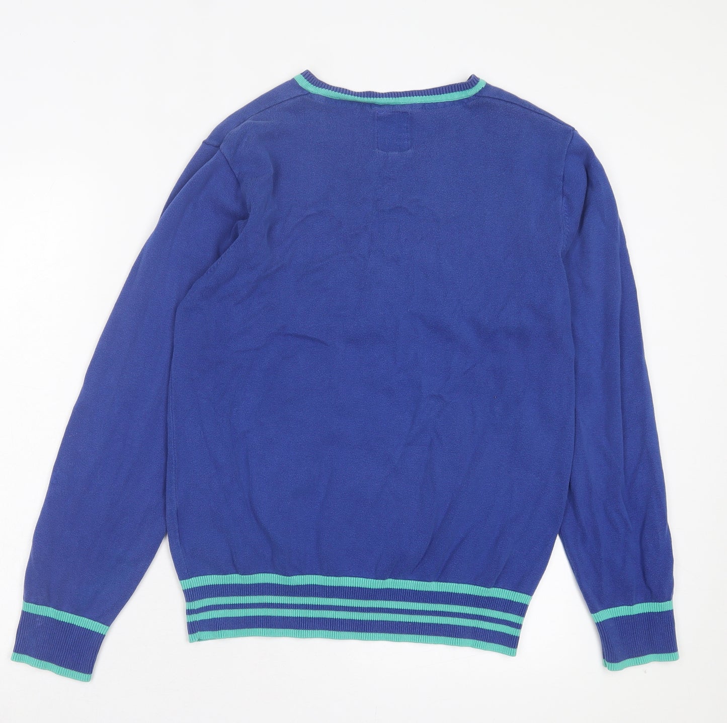 Benzini Mens Black V-Neck Striped Cotton Pullover Jumper Size M