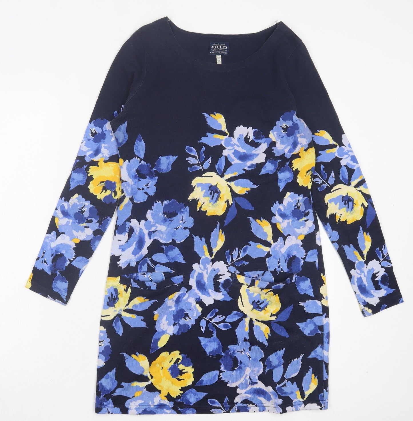 Joules Womens Blue Floral Cotton A-Line Size 10 Crew Neck Pullover