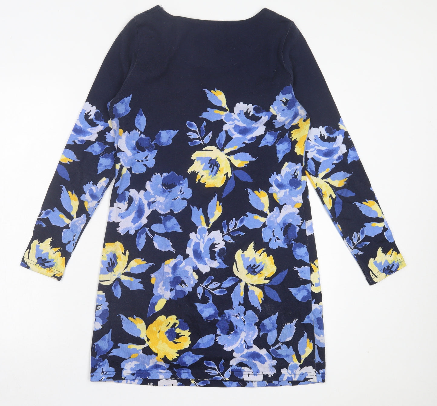 Joules Womens Blue Floral Cotton A-Line Size 10 Crew Neck Pullover