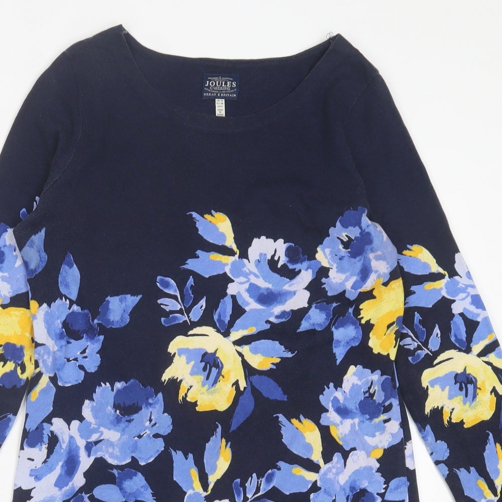 Joules Womens Blue Floral Cotton A-Line Size 10 Crew Neck Pullover