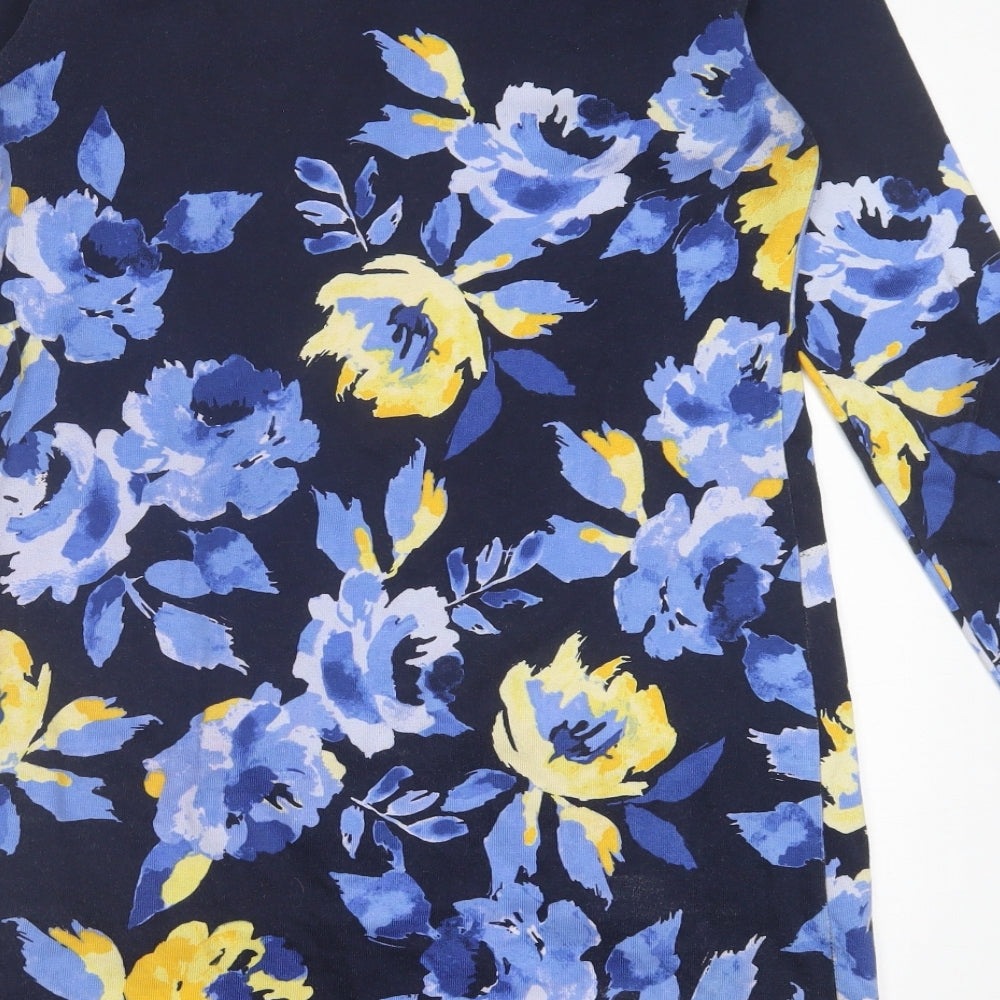 Joules Womens Blue Floral Cotton A-Line Size 10 Crew Neck Pullover