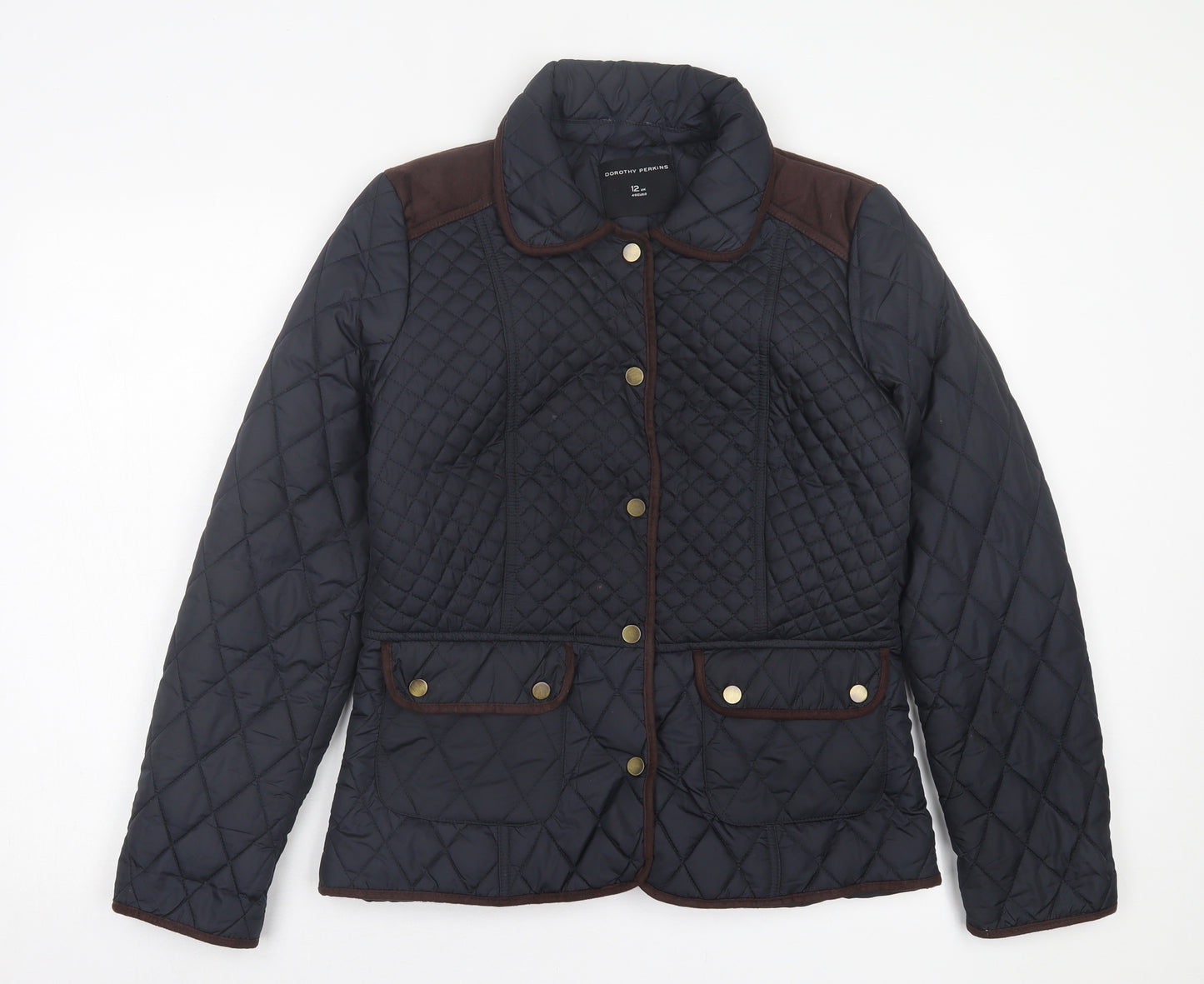 Dorothy Perkins Womens Blue Quilted Jacket Size 12 Button