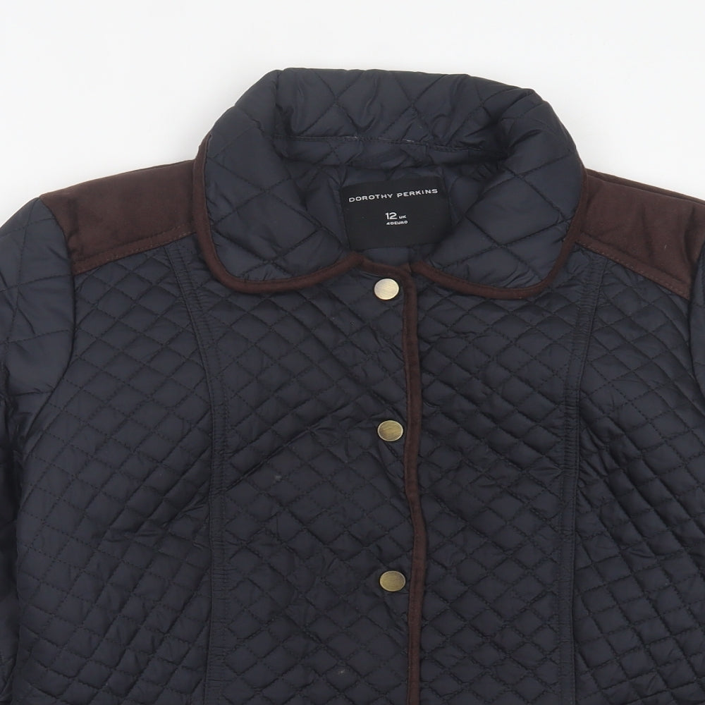 Dorothy Perkins Womens Blue Quilted Jacket Size 12 Button