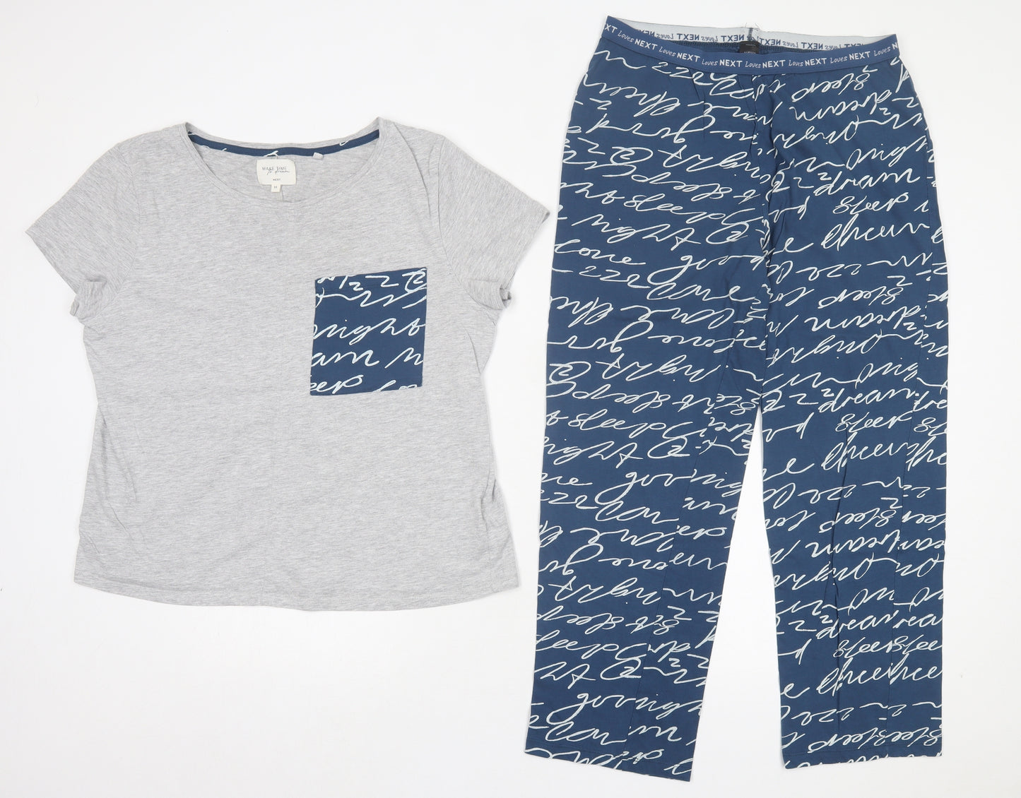 NEXT Womens Blue Geometric Cotton Capri Pyjama Set Size M - Pocket Detail