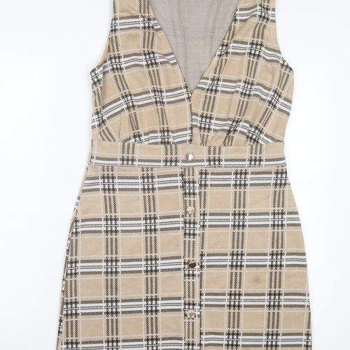 Quiz Womens Brown Plaid Polyester A-Line Size 12 V-Neck Pullover