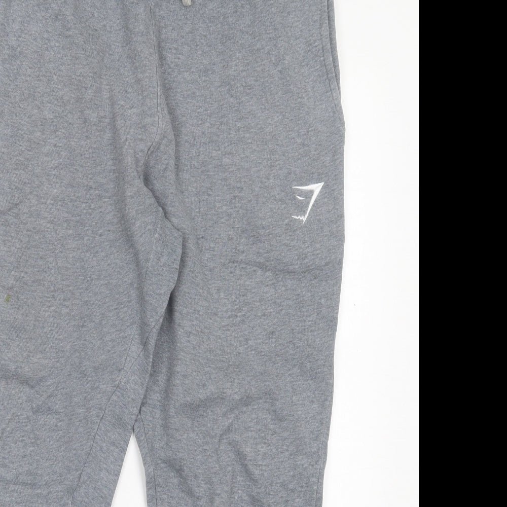Gymshark Mens Grey Cotton Jogger Trousers Size M L28 in Regular Tie