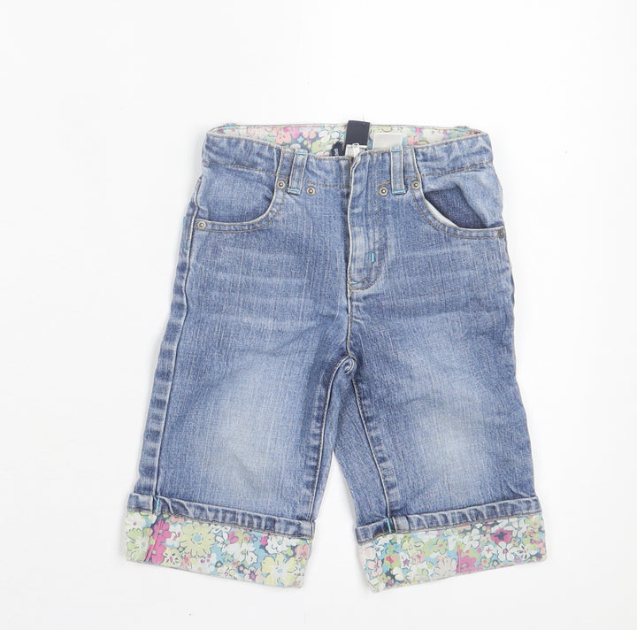 Gap Girls Blue Floral Cotton Cropped Jeans Size 2 Years Regular Zip