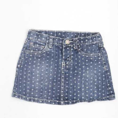Mothercare Girls Blue Geometric Cotton A-Line Skirt Size 18-24 Months Button - Heart Print